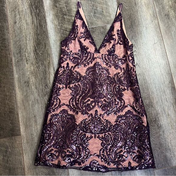 Free People Night Shimmer Mini-Dress Size 0 Sundown Purple Sequins Sleeveless - Picture 10 of 16
